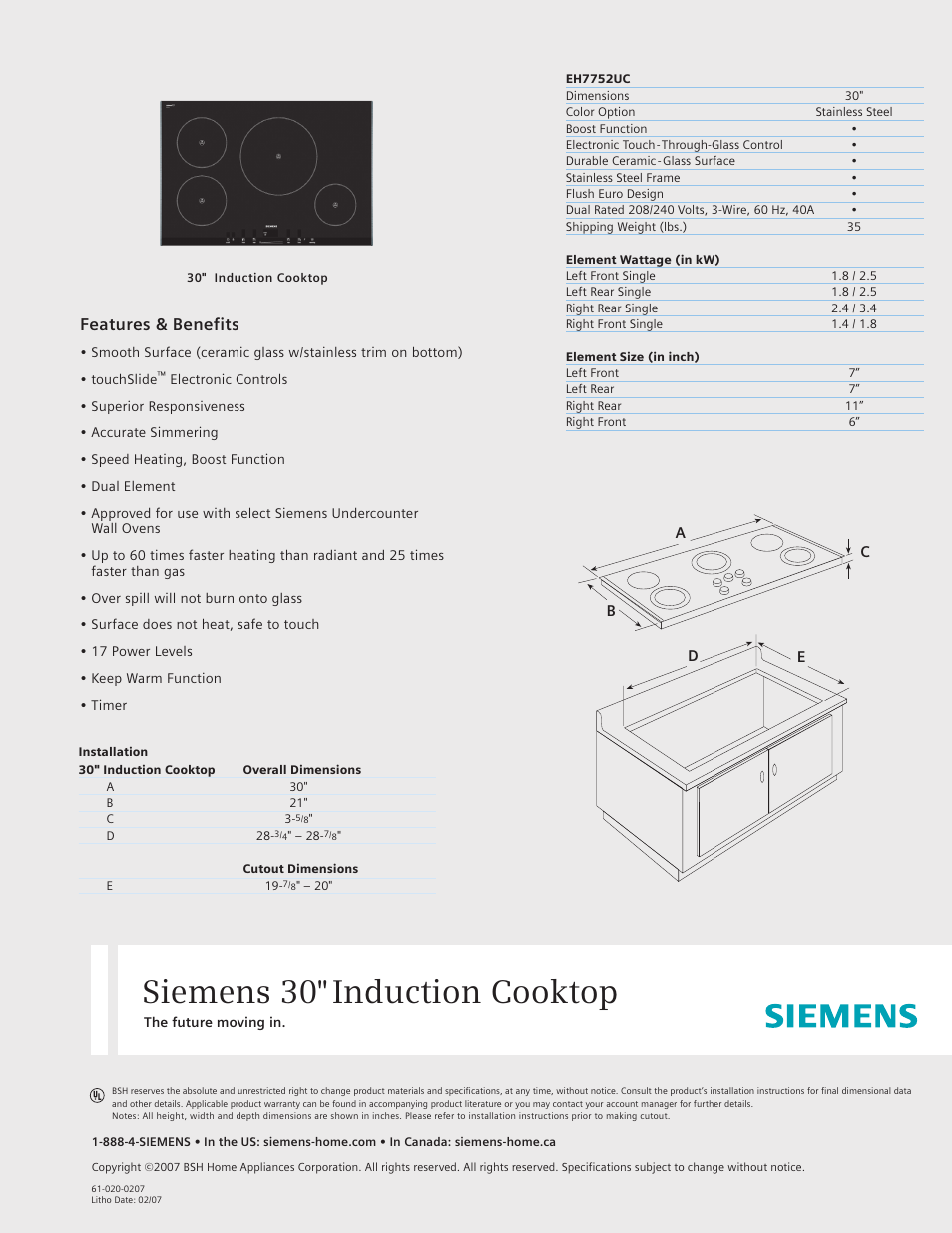 Siemens EH7752UC User Manual | 1 page