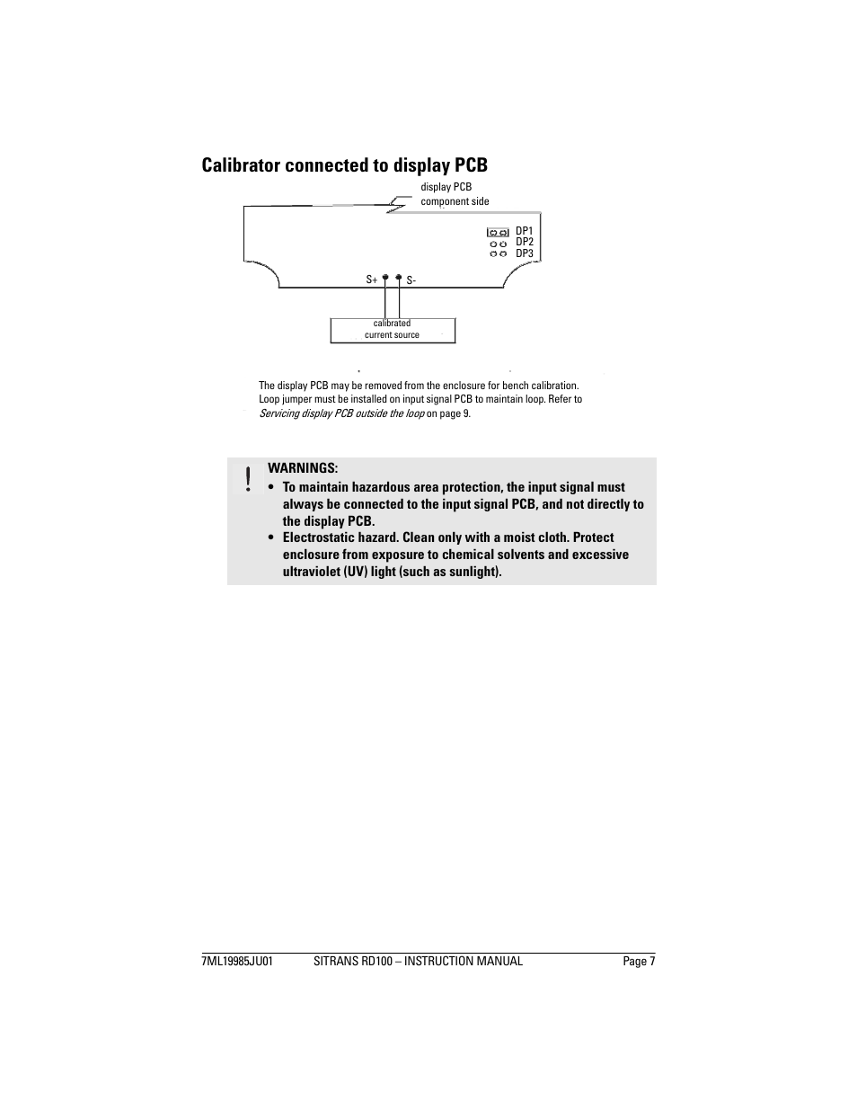 Calibrator connected to display pcb | Siemens Remote Displays SITRANS RD100 User Manual | Page 9 / 12