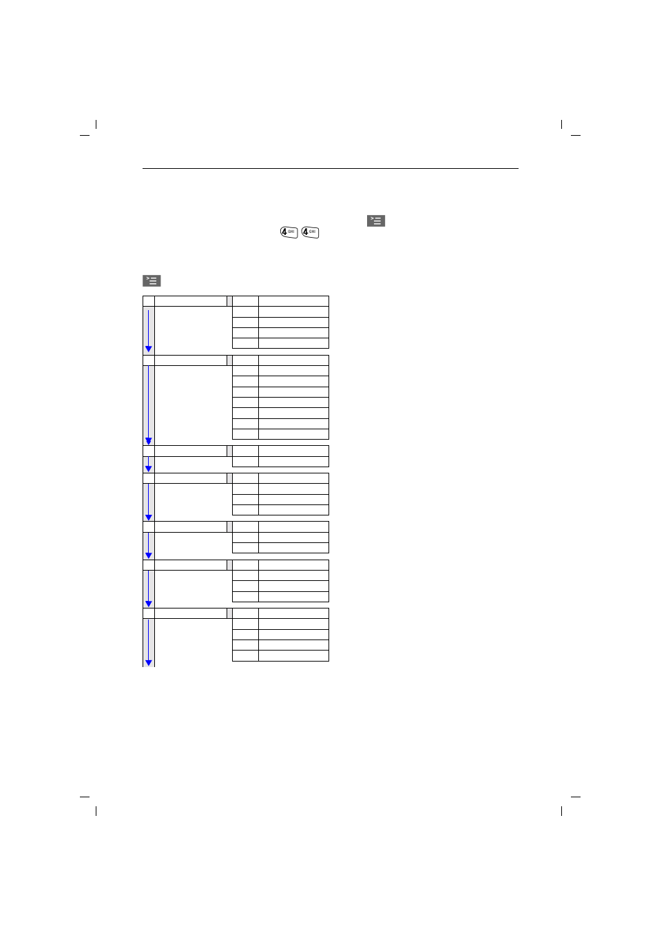 Menu table, Main menu | Siemens 4010 User Manual | Page 91 / 99