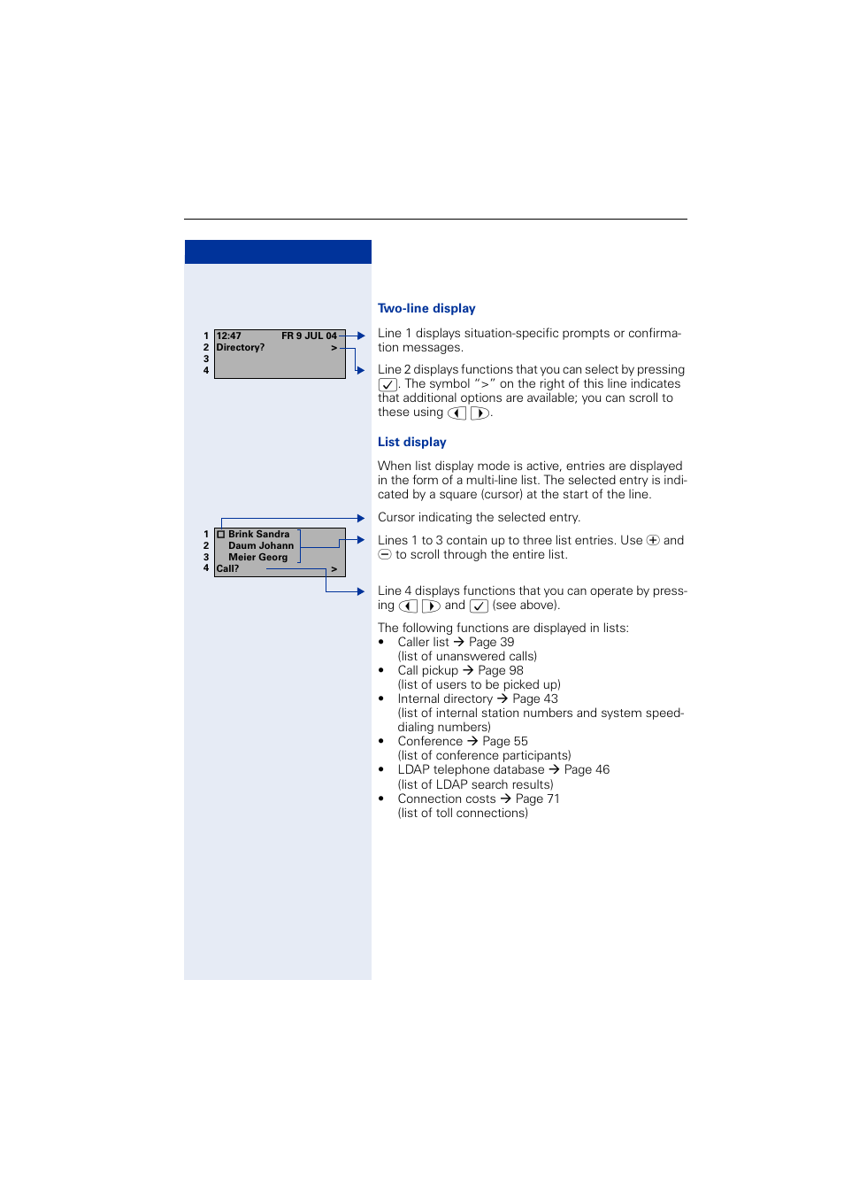 Displays | Siemens OPTIPOINT HIPATH 2000 User Manual | Page 11 / 139