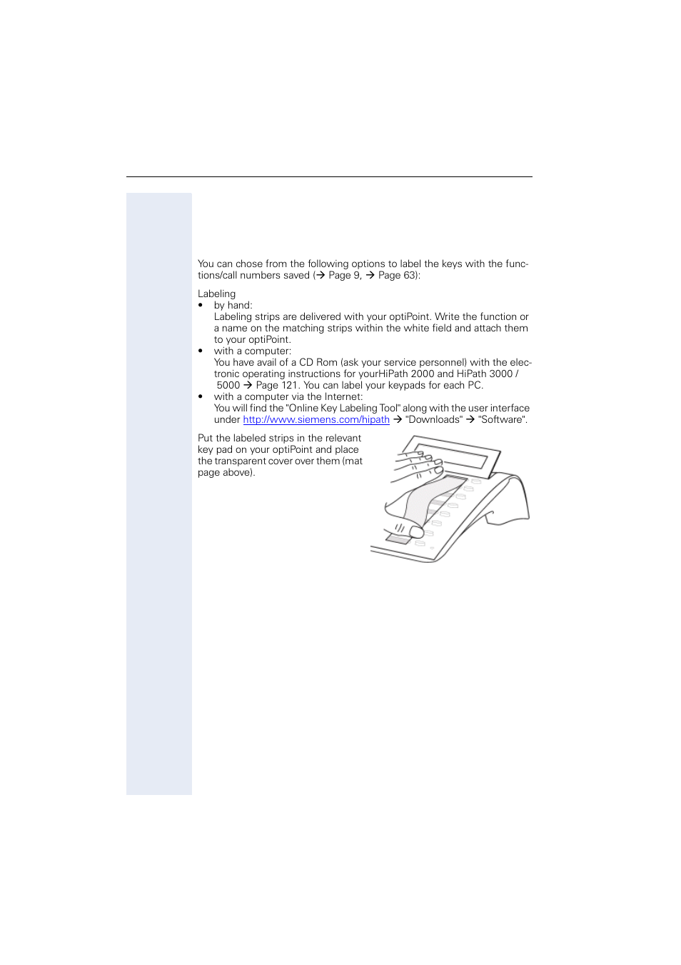 Labeling, documentation and accessories, Labeling key fields | Siemens OPTIPOINT HIPATH 2000 User Manual | Page 120 / 139