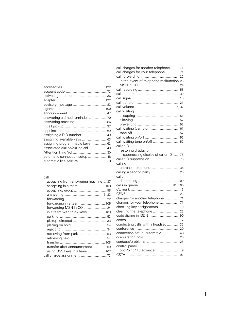 Index | Siemens OPTIPOINT HIPATH 2000 User Manual | Page 126 / 139