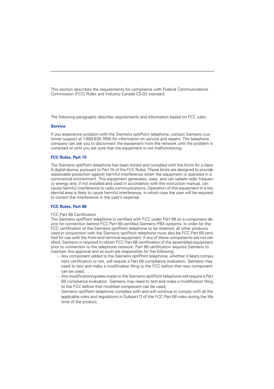 Fcc and industry canada compliance, Fcc certification and requirements | Siemens OPTIPOINT HIPATH 2000 User Manual | Page 136 / 139