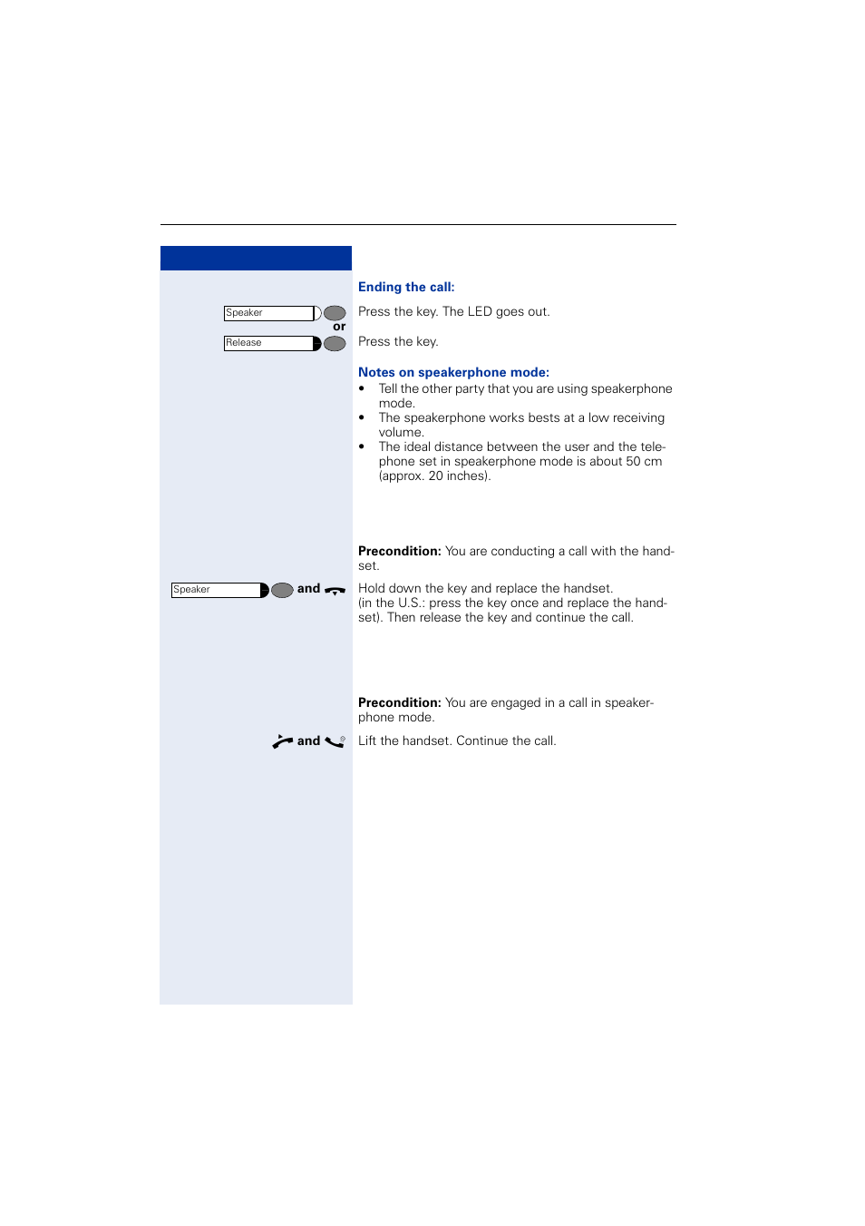 Switching to speakerphone mode, Switching to the handset | Siemens OPTIPOINT HIPATH 2000 User Manual | Page 16 / 139