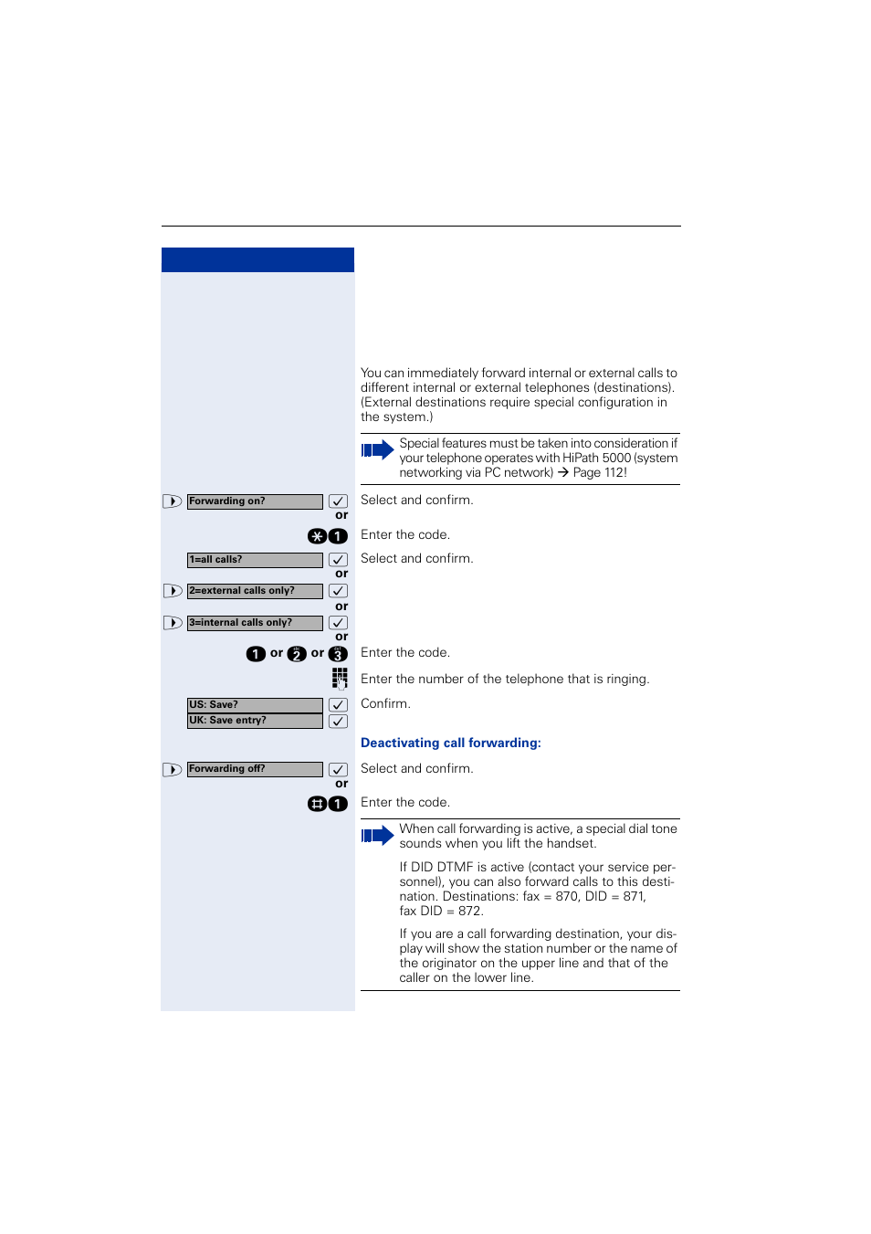 Call forwarding, Using variable call forwarding | Siemens OPTIPOINT HIPATH 2000 User Manual | Page 22 / 139