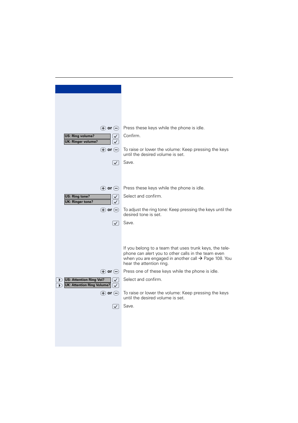 Telephone settings, Adjusting the ring volume, Adjusting the ring tone | Adjusting the attention ring volume | Siemens OPTIPOINT HIPATH 2000 User Manual | Page 30 / 139