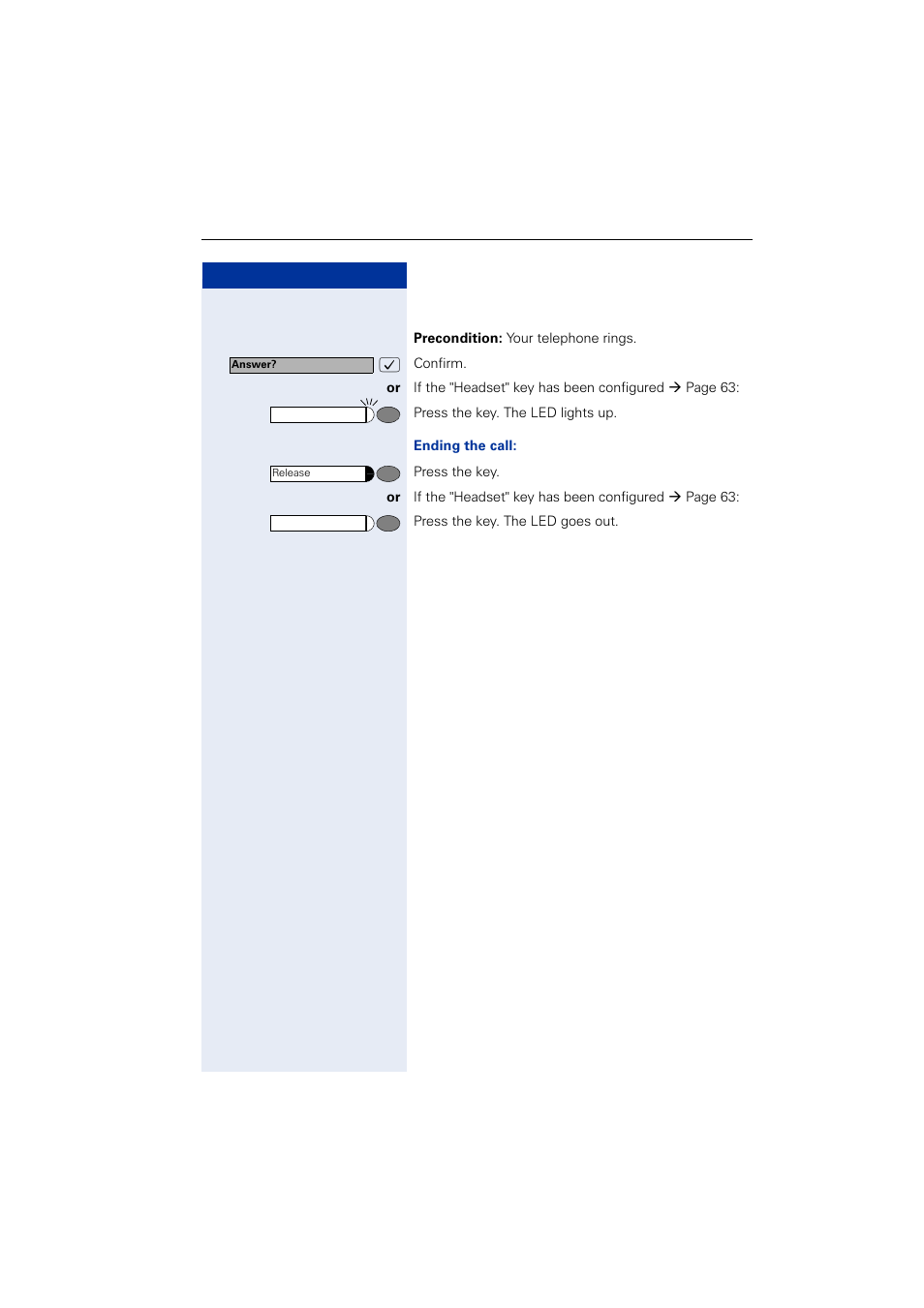 Answering a call with a headset | Siemens OPTIPOINT HIPATH 2000 User Manual | Page 35 / 139