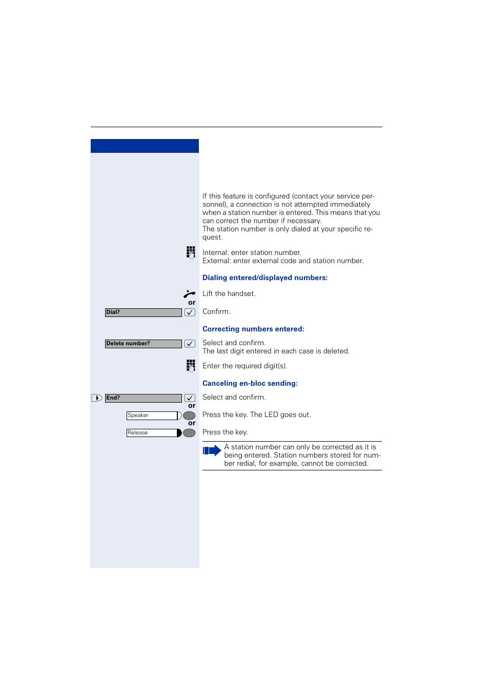 Dialing/making calls, En-bloc sending / correcting numbers | Siemens OPTIPOINT HIPATH 2000 User Manual | Page 38 / 139