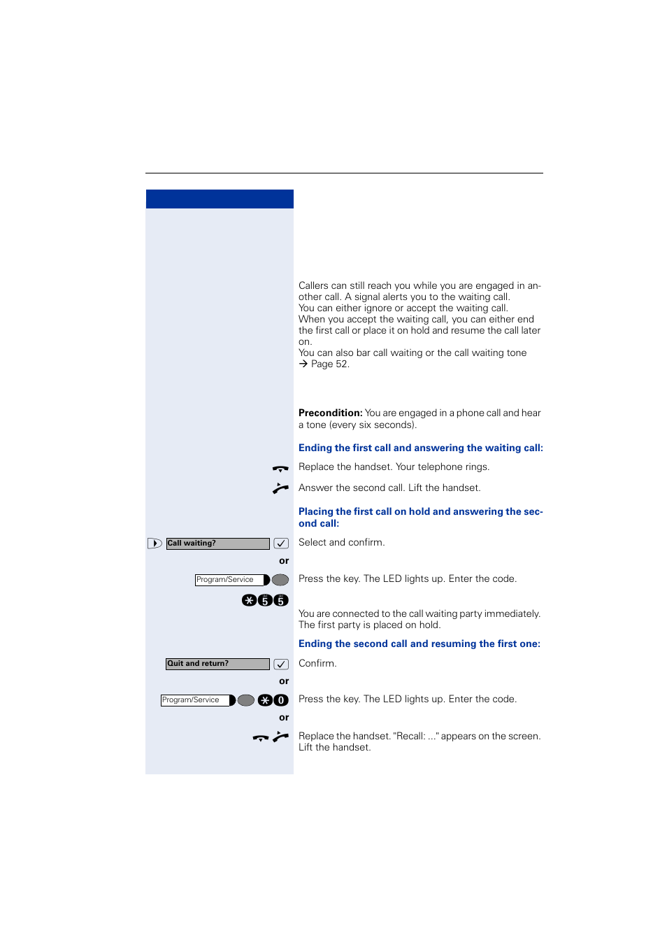 During a call, Using call waiting, Accepting a waiting call (camp-on) | Siemens OPTIPOINT HIPATH 2000 User Manual | Page 51 / 139