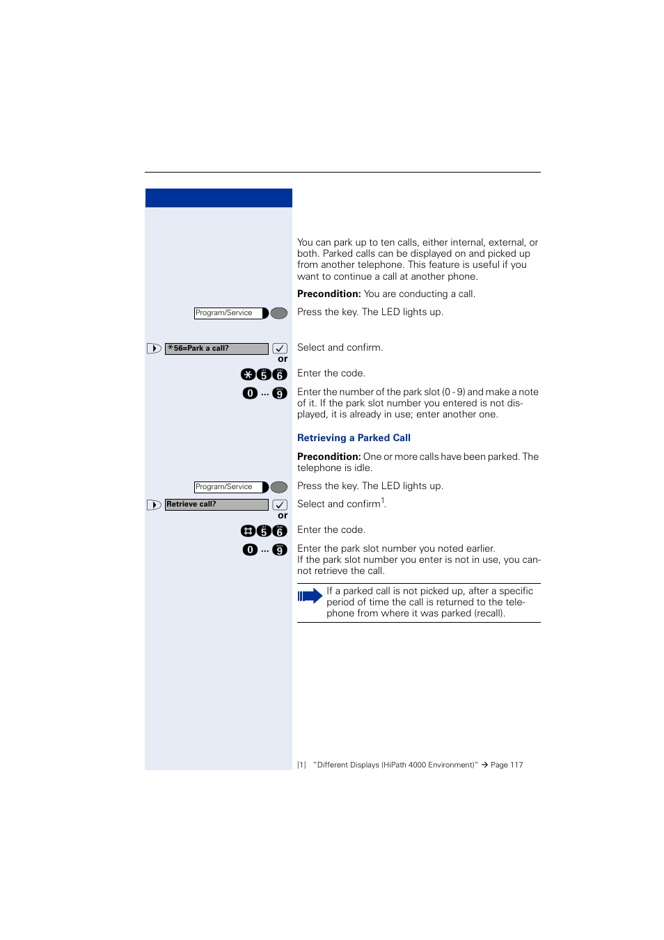 Parking a call | Siemens OPTIPOINT HIPATH 2000 User Manual | Page 53 / 139