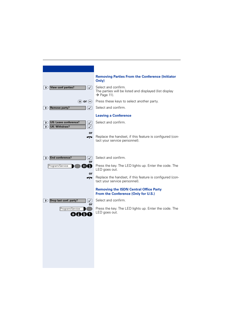 Ending a conference (initiator only) | Siemens OPTIPOINT HIPATH 2000 User Manual | Page 56 / 139