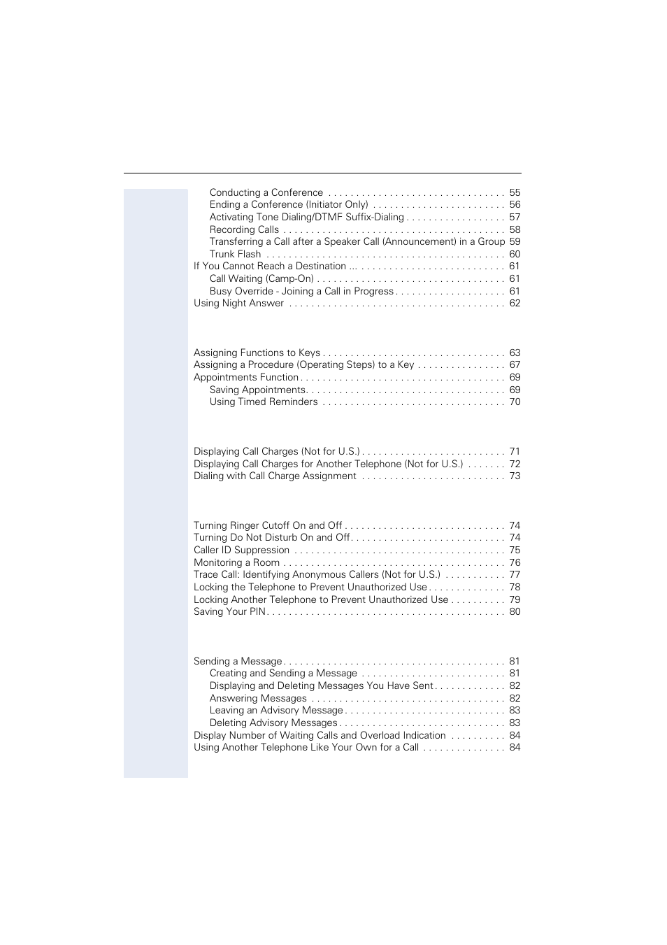 Saving functions, procedures and appointments.63, Displaying and assigning call charges, Private sphere/security | Using other functions | Siemens OPTIPOINT HIPATH 2000 User Manual | Page 6 / 139