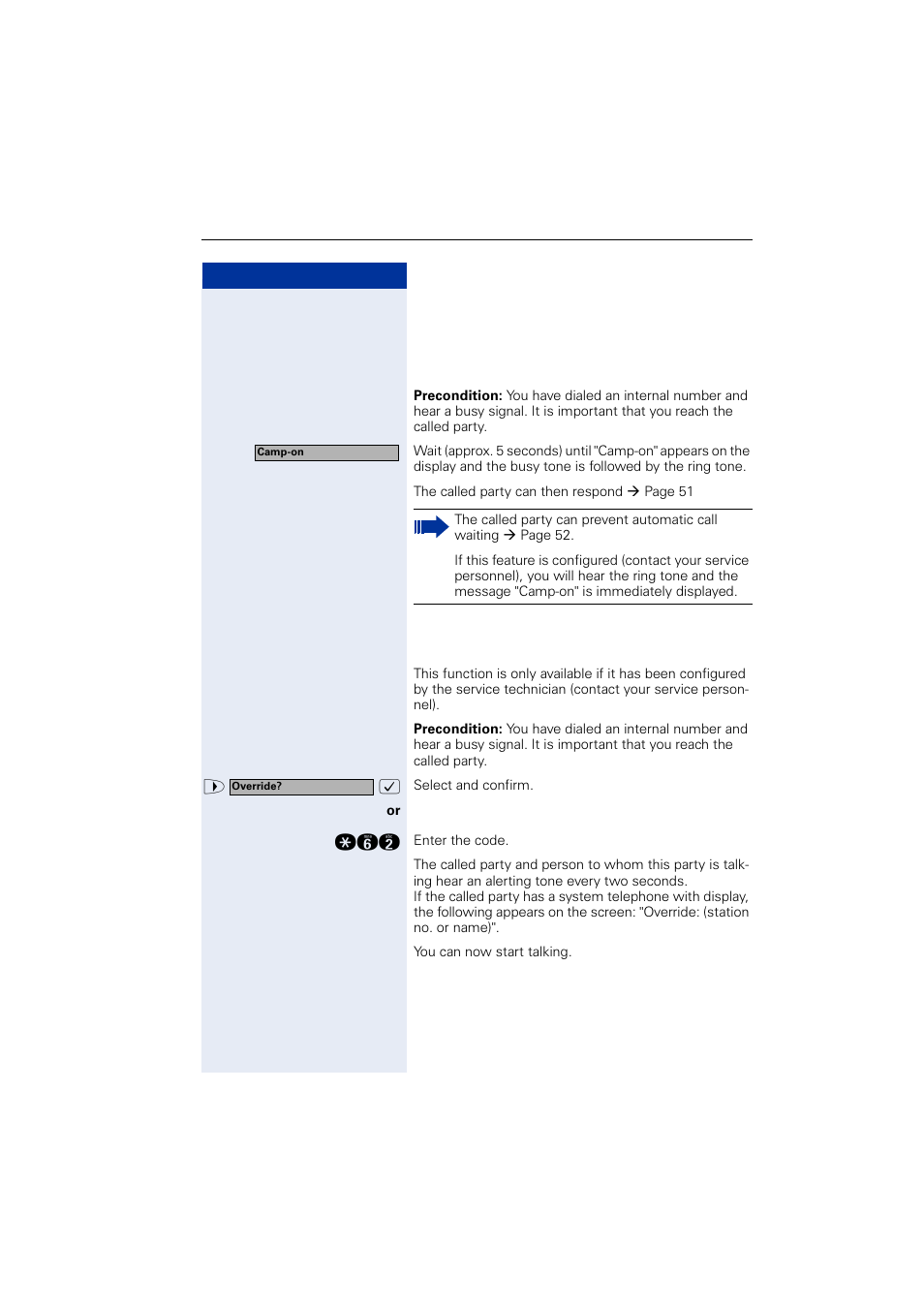 If you cannot reach a destination, Call waiting (camp-on), Busy override - joining a call in progress | Siemens OPTIPOINT HIPATH 2000 User Manual | Page 61 / 139