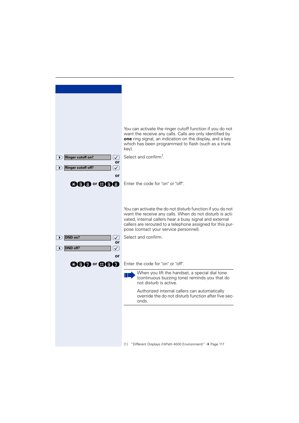 Private sphere/security, Turning ringer cutoff on and off, Turning do not disturb on and off | Siemens OPTIPOINT HIPATH 2000 User Manual | Page 74 / 139