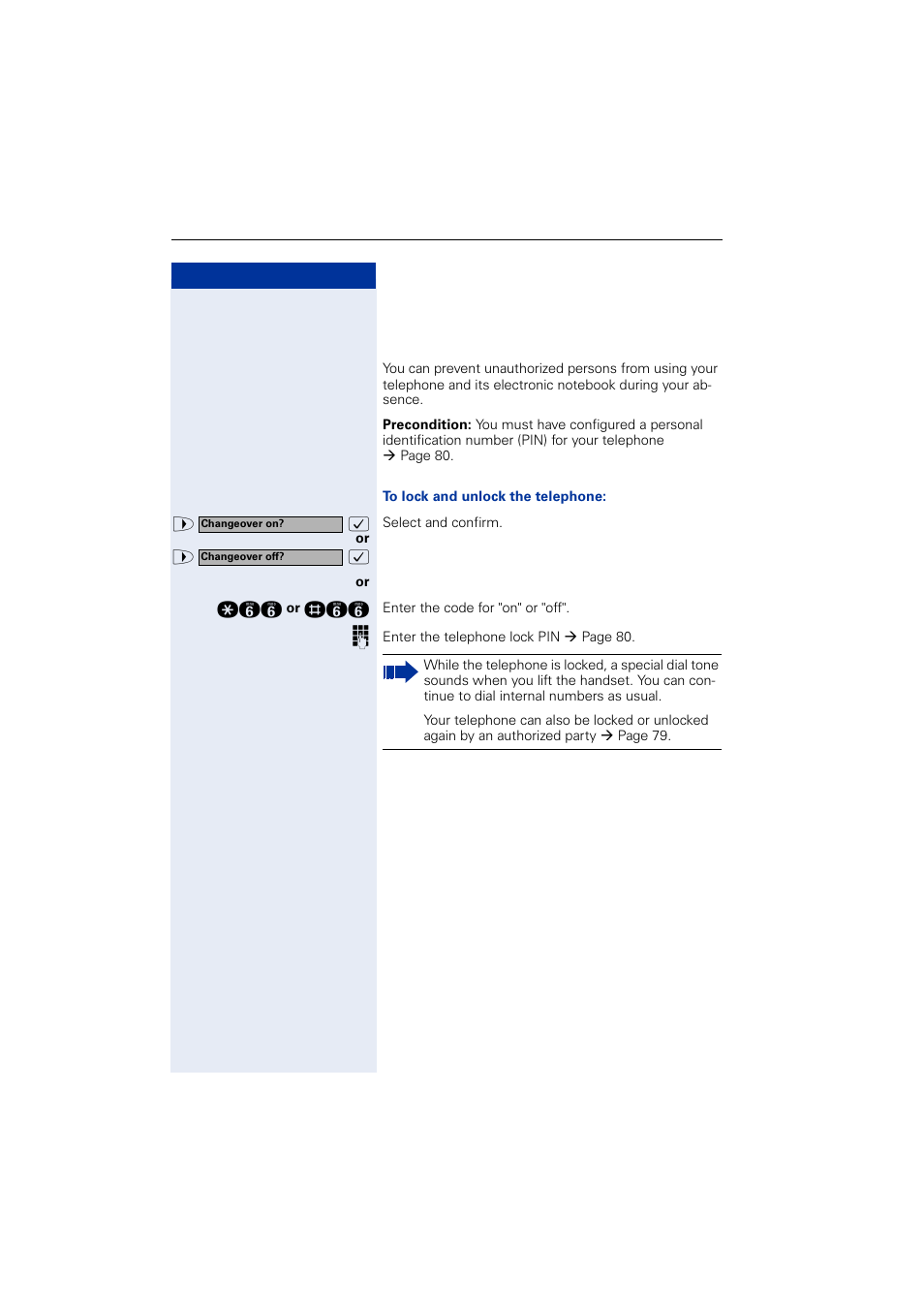 Locking the telephone to prevent unauthorized use, Locking the telephone to prevent unauthorized use | Siemens OPTIPOINT HIPATH 2000 User Manual | Page 78 / 139