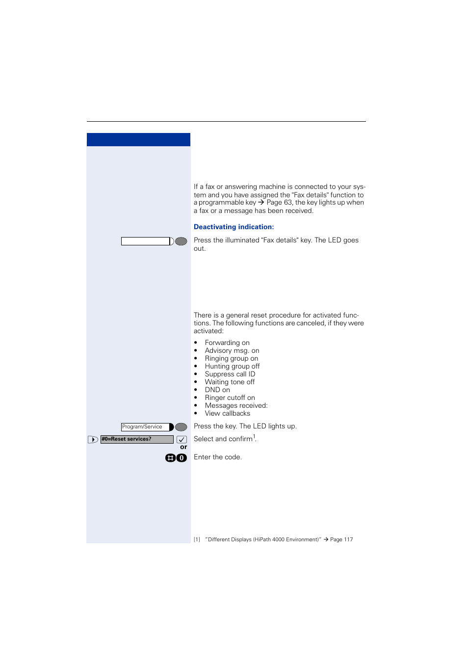 Fax details and message on answering machine, Fax details and message on answer- ing machine | Siemens OPTIPOINT HIPATH 2000 User Manual | Page 86 / 139