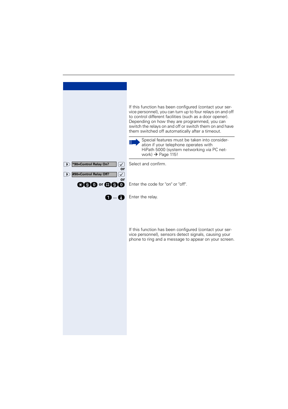 Controlling relays (not for hipath2000), Sensors (hipath3300/3350/3500/3550 only), Controlling relays (not for hipath 2000) | Siemens OPTIPOINT HIPATH 2000 User Manual | Page 93 / 139