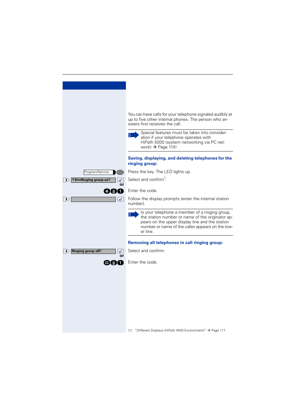 Activating and deactivating a ringing group | Siemens OPTIPOINT HIPATH 2000 User Manual | Page 99 / 139