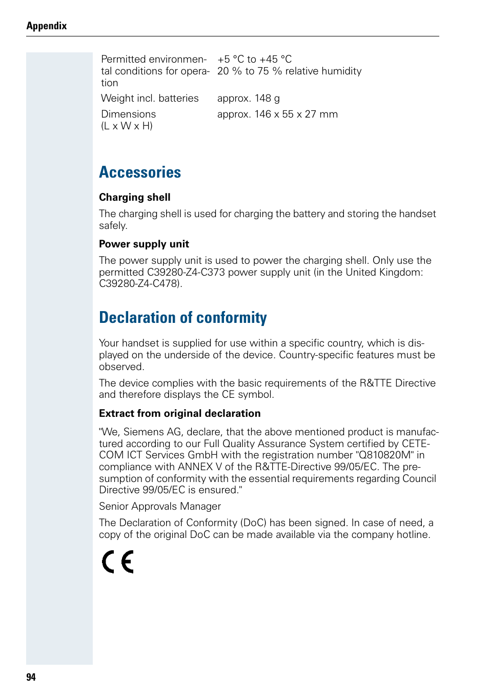 Accessories, Declaration of conformity, Accessories declaration of conformity | Siemens HIPATH 500 User Manual | Page 102 / 106