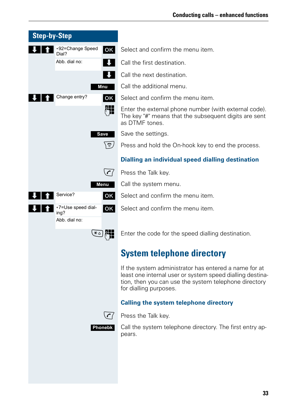System telephone directory, Step-by-step | Siemens HIPATH 500 User Manual | Page 41 / 106
