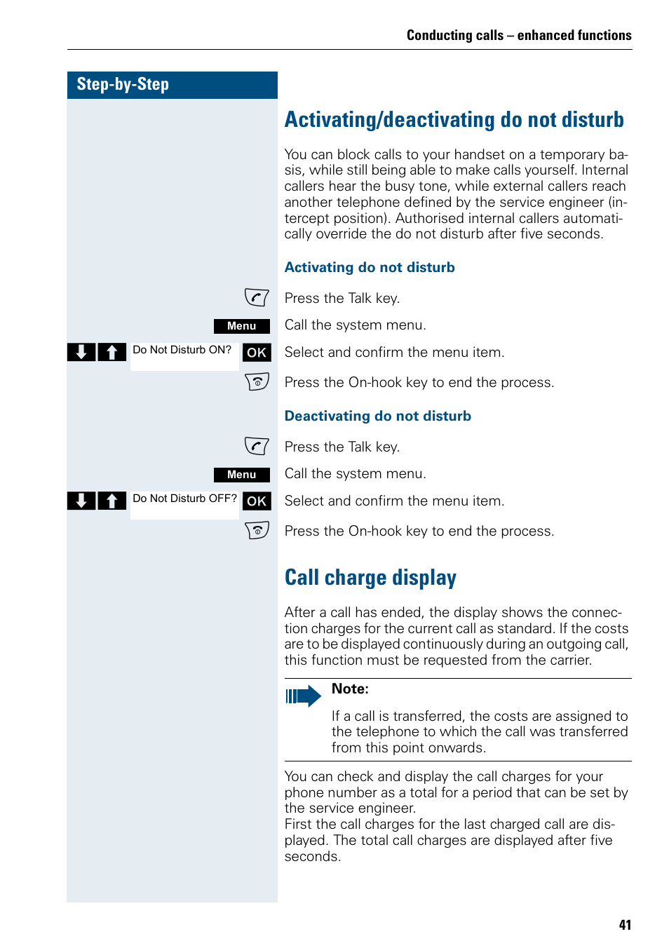 Activating/deactivating do not disturb, Call charge display | Siemens HIPATH 500 User Manual | Page 49 / 106