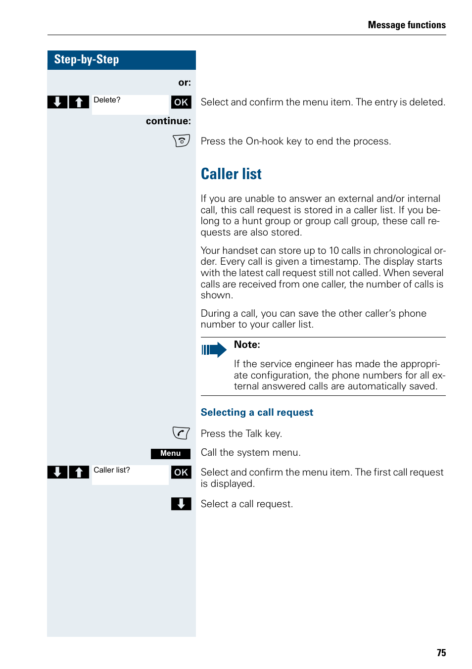 Caller list | Siemens HIPATH 500 User Manual | Page 83 / 106