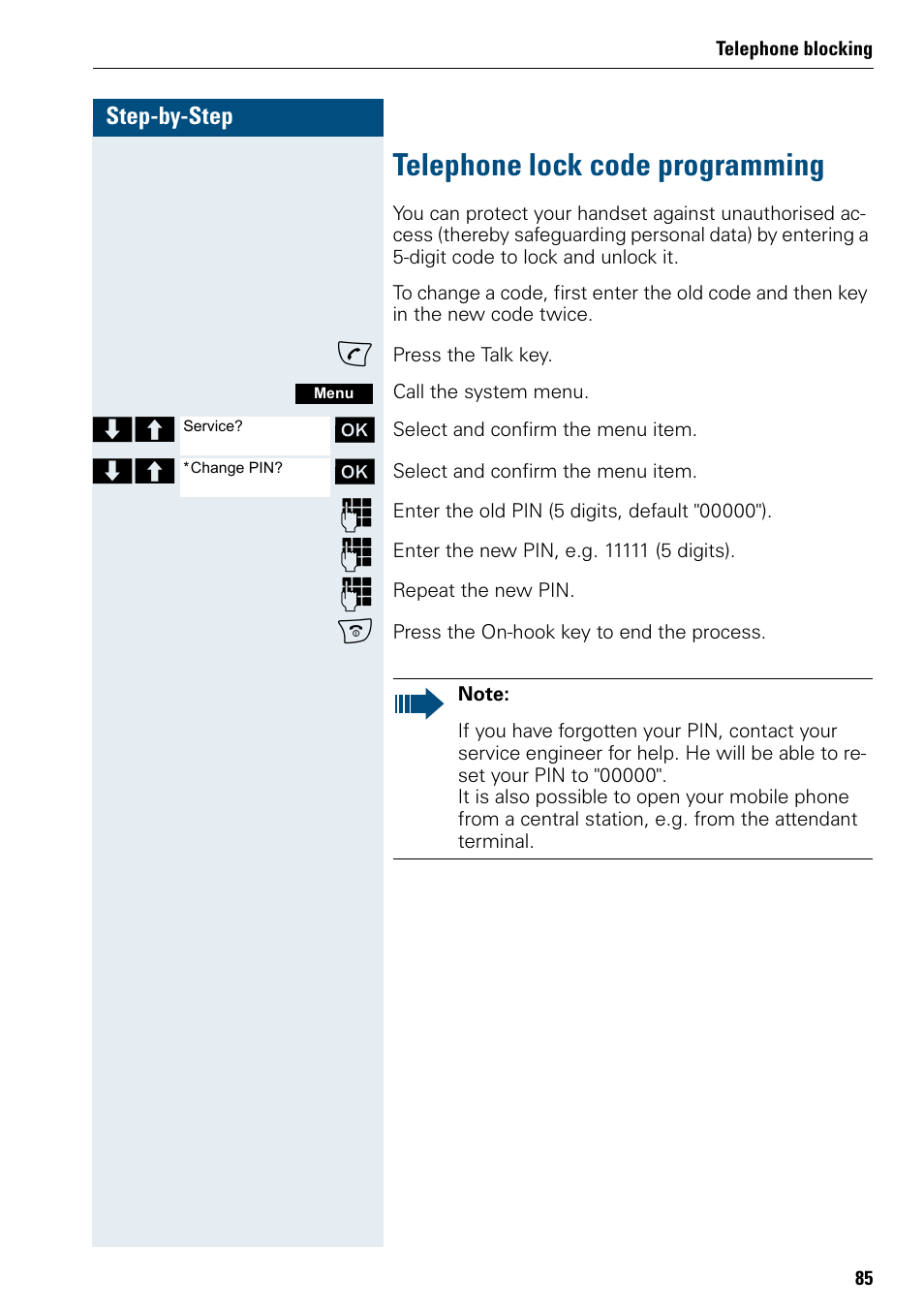 Telephone lock code programming | Siemens HIPATH 500 User Manual | Page 93 / 106