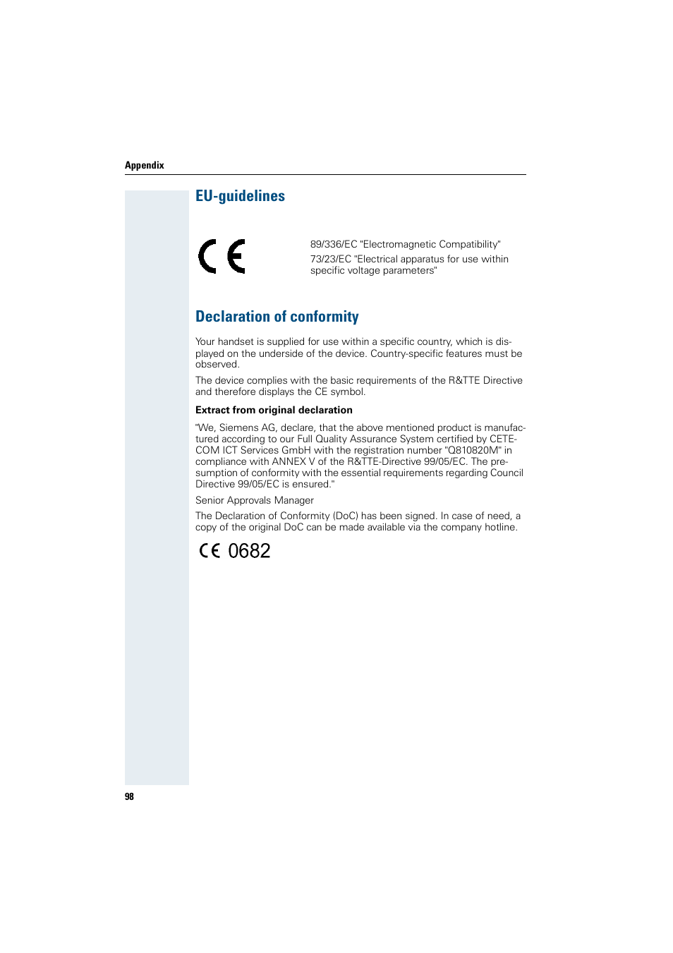 Eu-guidelines, Declaration of conformity, Eu-guidelines declaration of conformity | Siemens Gigaset SL1 User Manual | Page 106 / 110