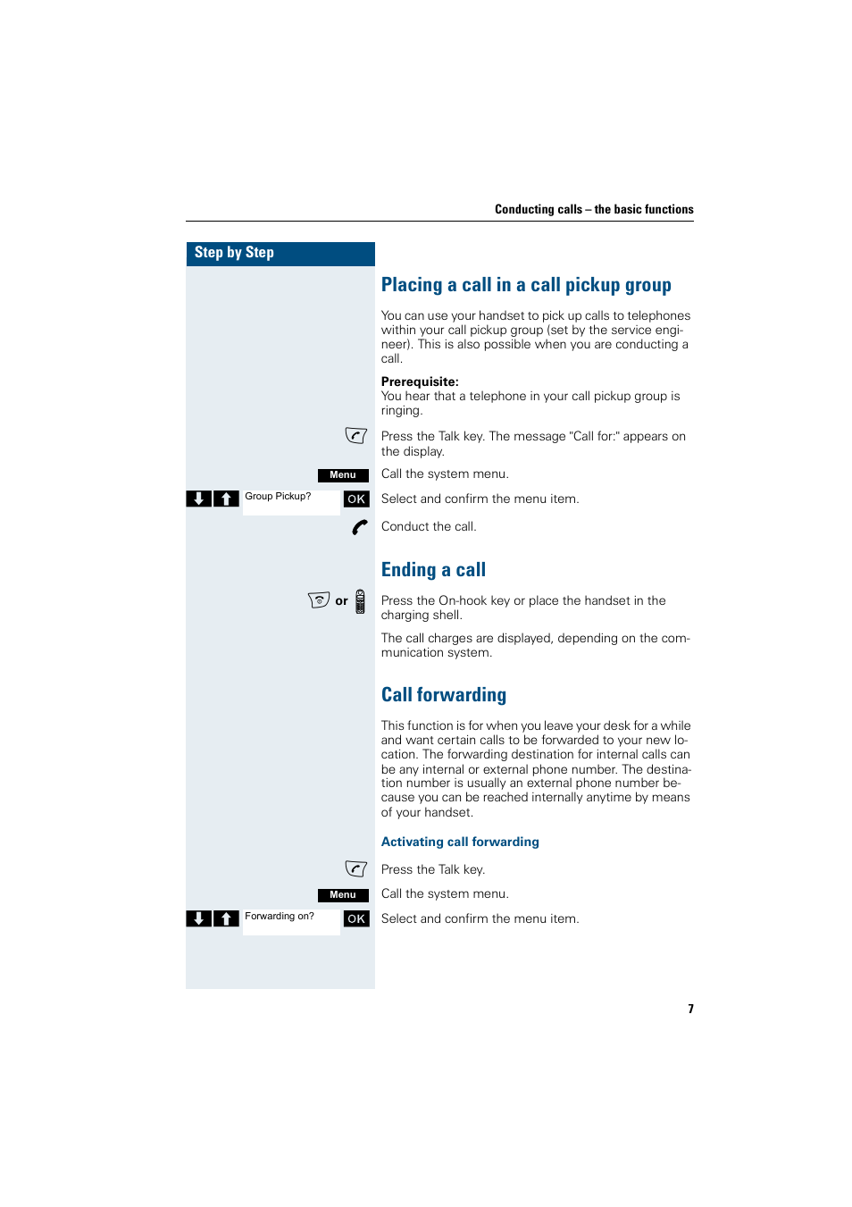 Placing a call in a call pickup group, Ending a call, Call forwarding | Siemens Gigaset SL1 User Manual | Page 15 / 110