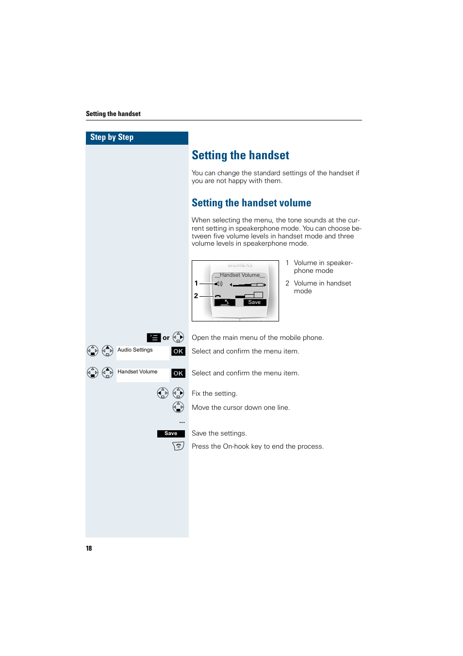 Setting the handset, Setting the handset volume | Siemens Gigaset SL1 User Manual | Page 26 / 110