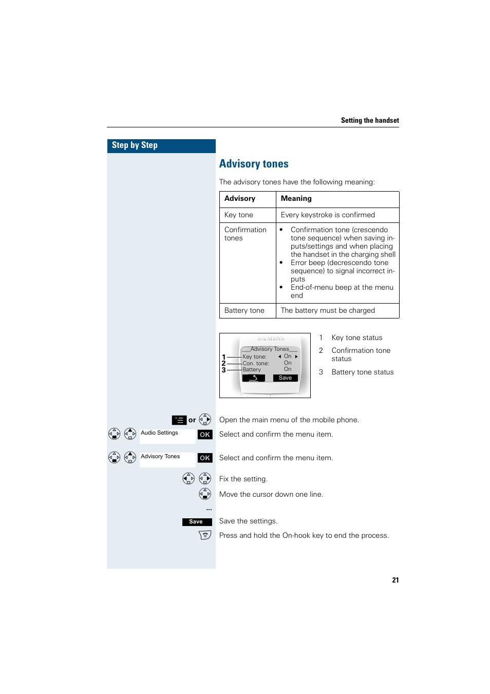 Advisory tones | Siemens Gigaset SL1 User Manual | Page 29 / 110