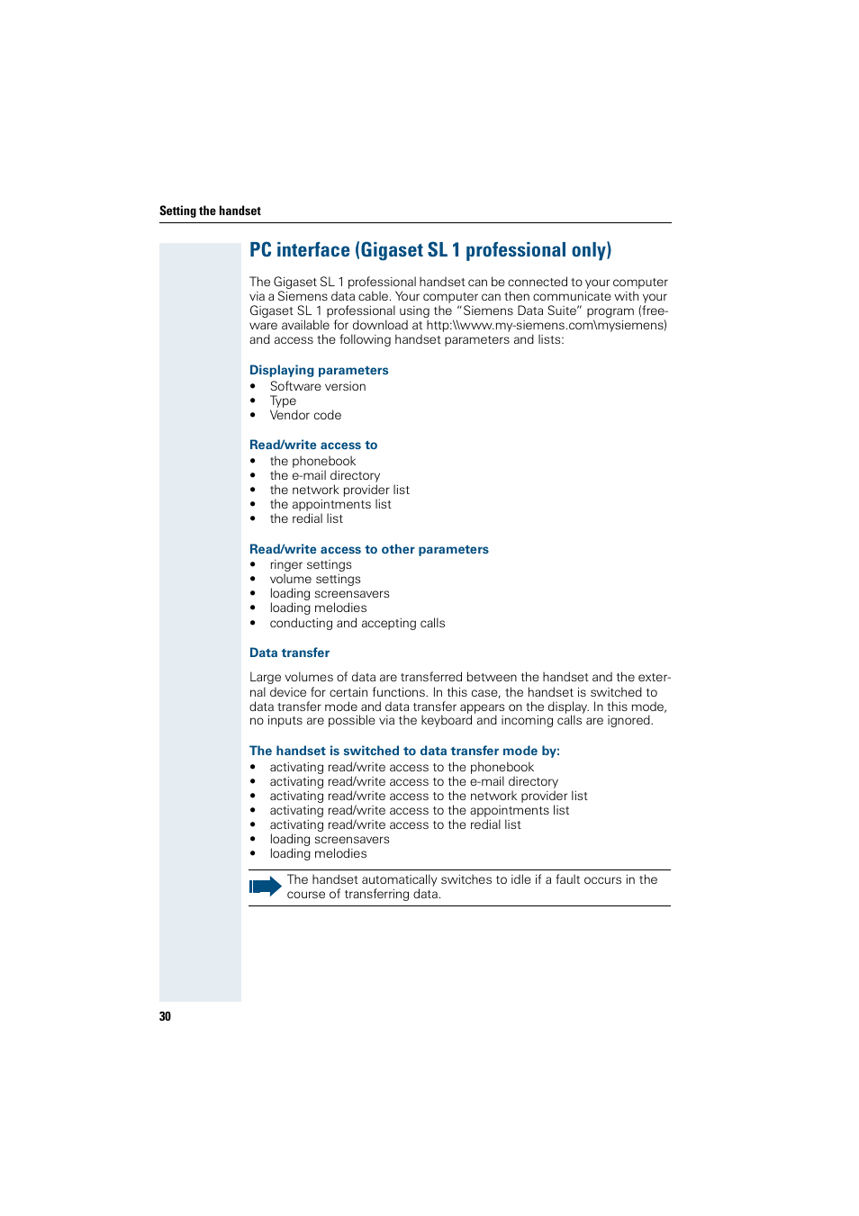 Pc interface (gigaset sl 1 professional only) | Siemens Gigaset SL1 User Manual | Page 38 / 110