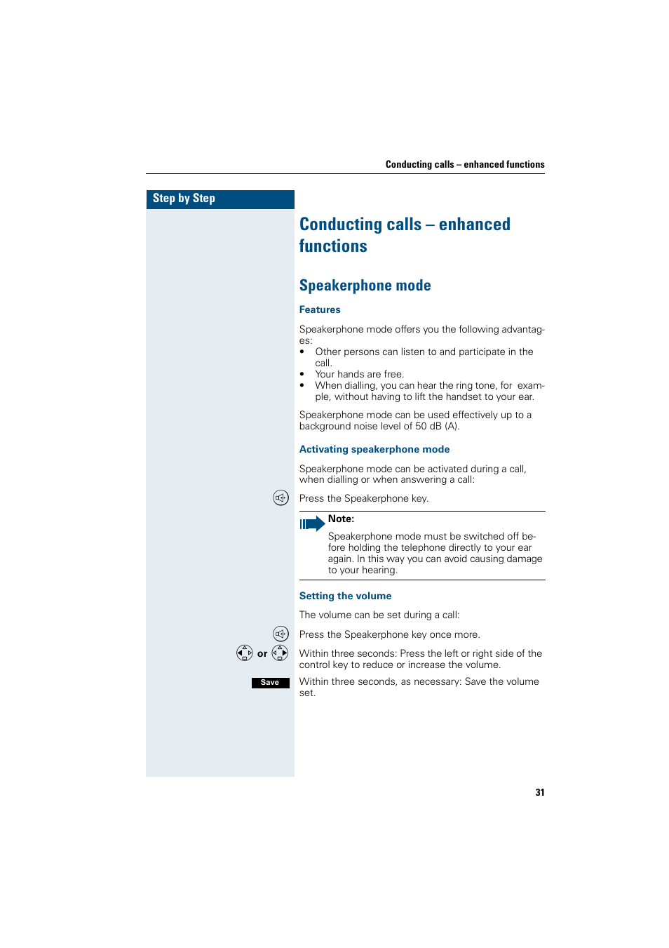 Conducting calls – enhanced functions, Speakerphone mode | Siemens Gigaset SL1 User Manual | Page 39 / 110