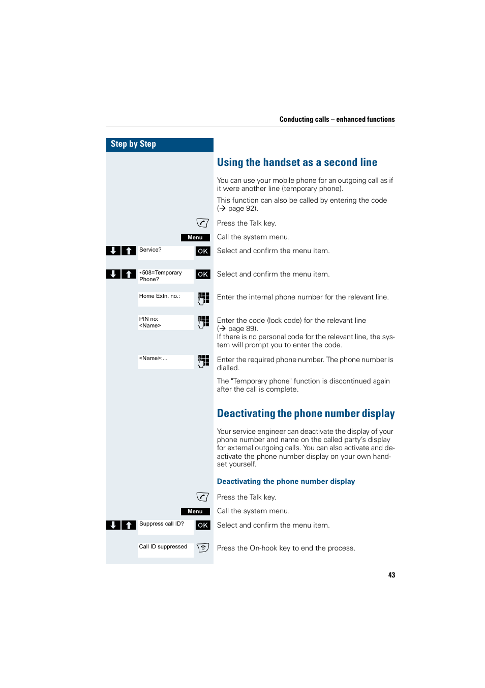 Using the handset as a second line, Deactivating the phone number display | Siemens Gigaset SL1 User Manual | Page 51 / 110