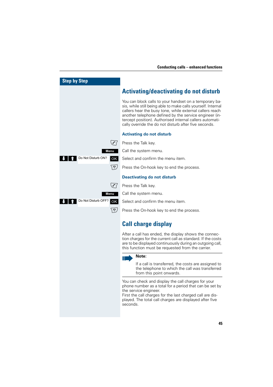 Activating/deactivating do not disturb, Call charge display | Siemens Gigaset SL1 User Manual | Page 53 / 110