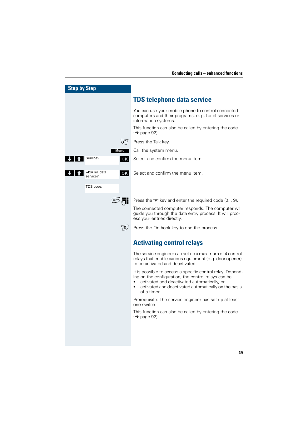 Tds telephone data service, Activating control relays | Siemens Gigaset SL1 User Manual | Page 57 / 110