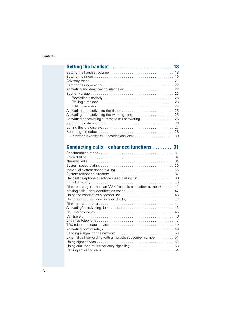 Setting the handset, Conducting calls – enhanced functions | Siemens Gigaset SL1 User Manual | Page 6 / 110