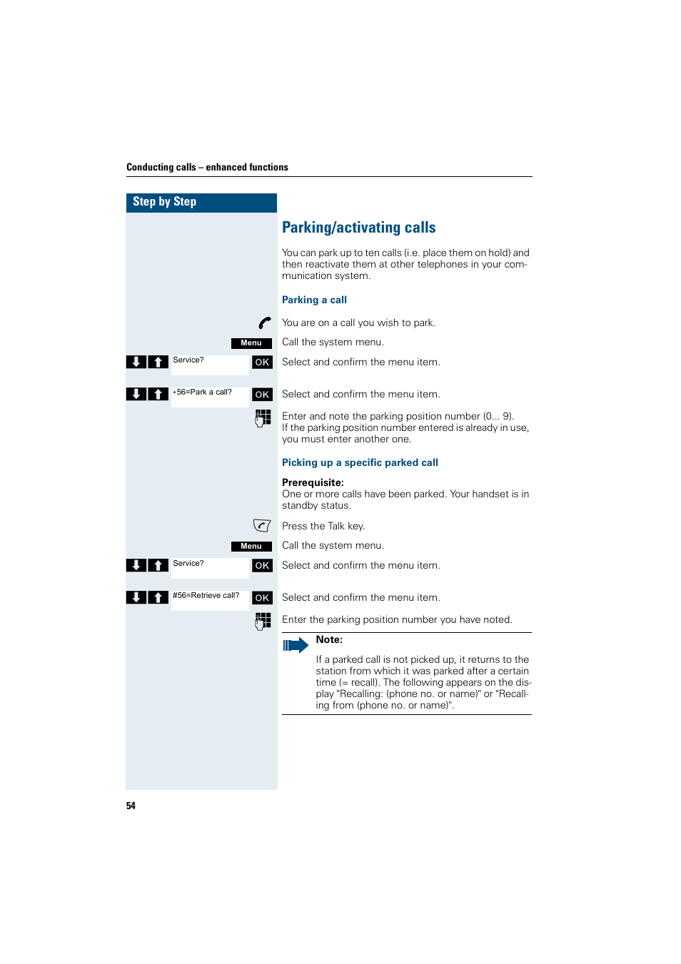 Parking/activating calls | Siemens Gigaset SL1 User Manual | Page 62 / 110