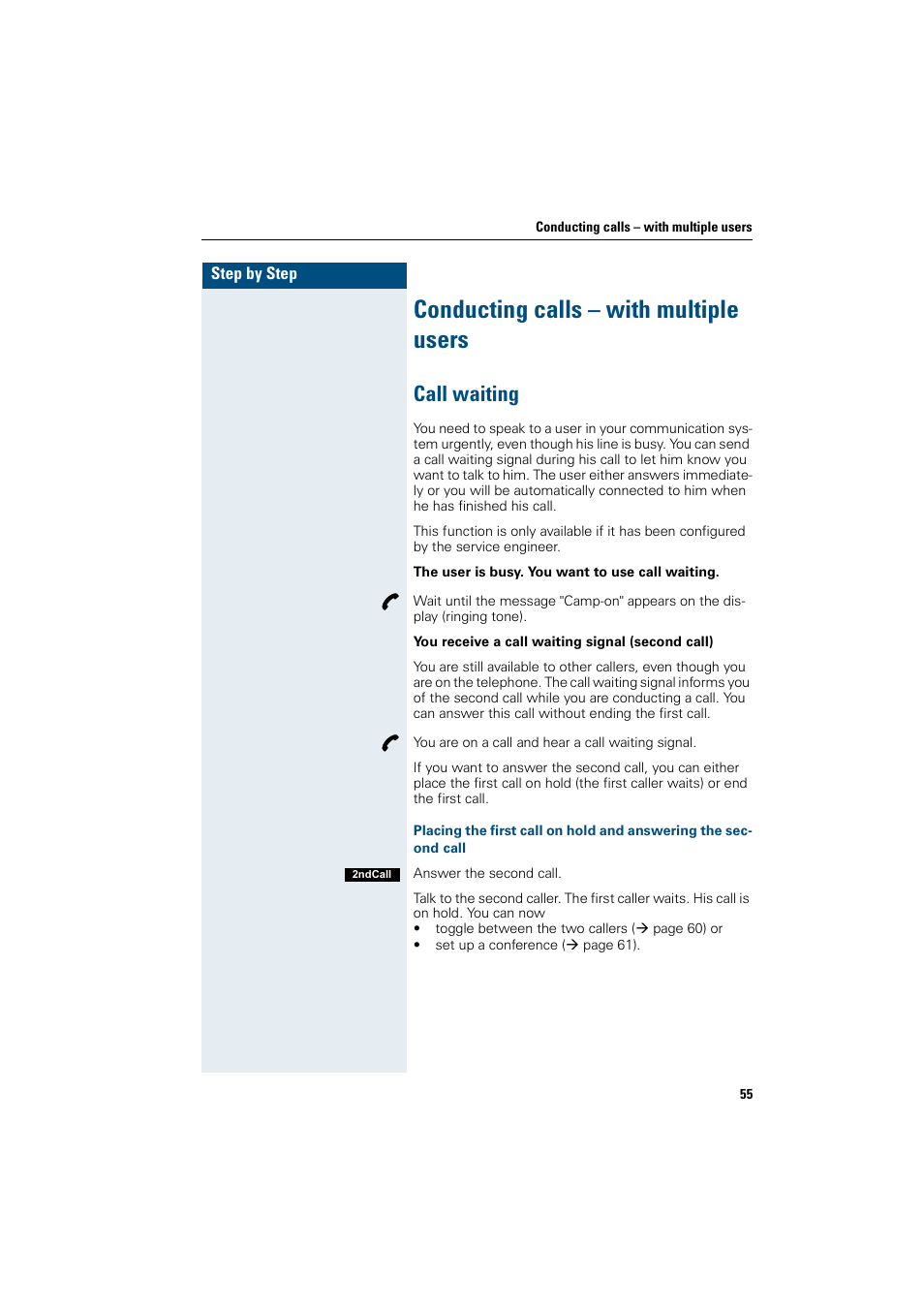 Conducting calls – with multiple users, Call waiting | Siemens Gigaset SL1 User Manual | Page 63 / 110