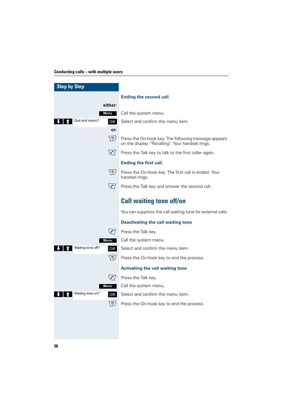 Call waiting tone off/on | Siemens Gigaset SL1 User Manual | Page 64 / 110