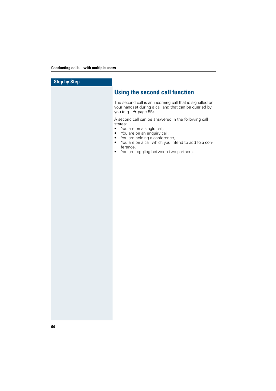 Using the second call function | Siemens Gigaset SL1 User Manual | Page 72 / 110