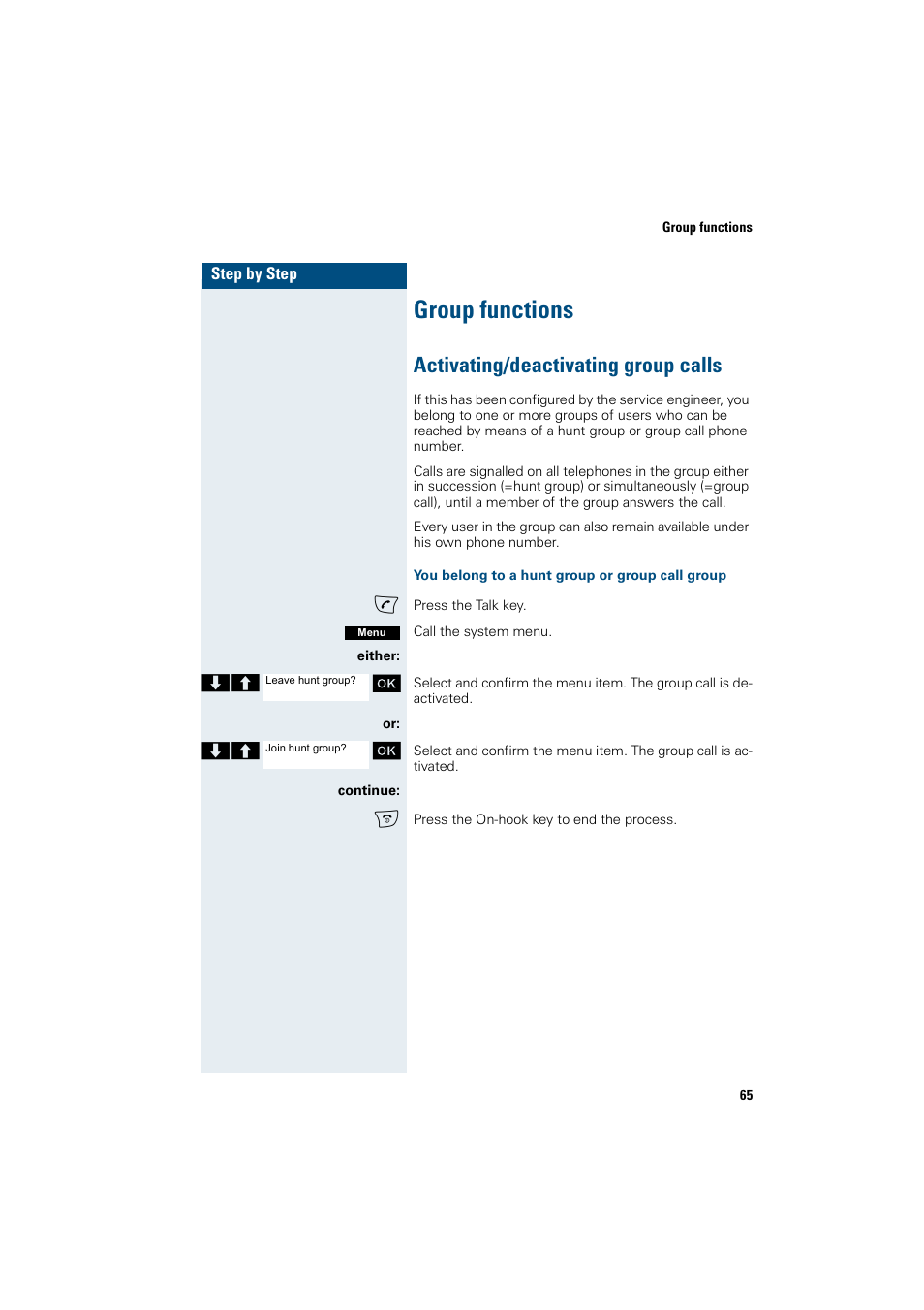 Group functions, Activating/deactivating group calls | Siemens Gigaset SL1 User Manual | Page 73 / 110