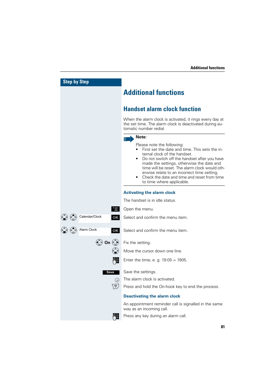 Additional functions, Handset alarm clock function | Siemens Gigaset SL1 User Manual | Page 89 / 110