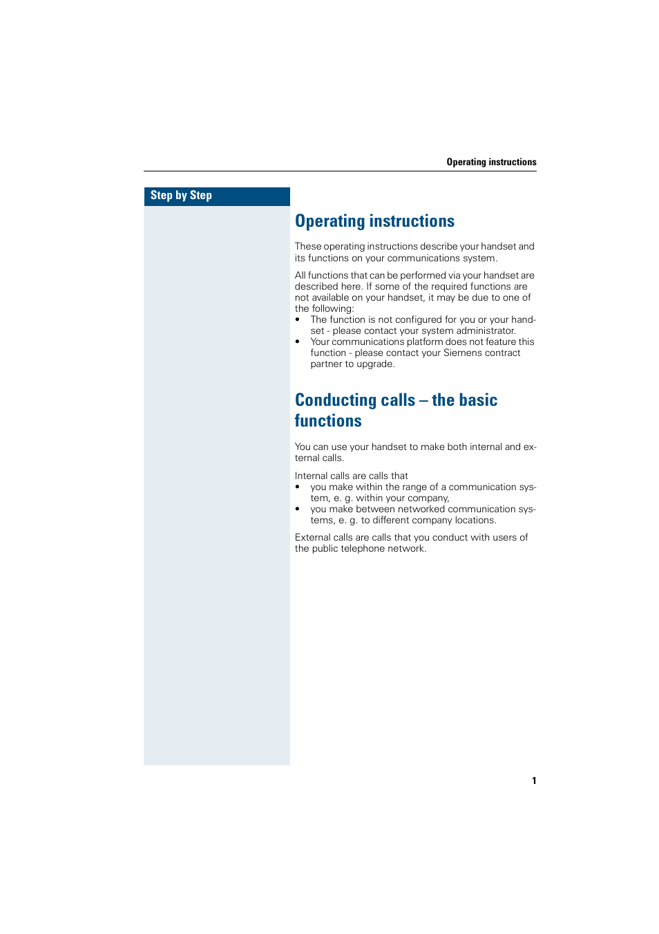 Operating instructions, Conducting calls – the basic functions | Siemens Gigaset SL1 User Manual | Page 9 / 110