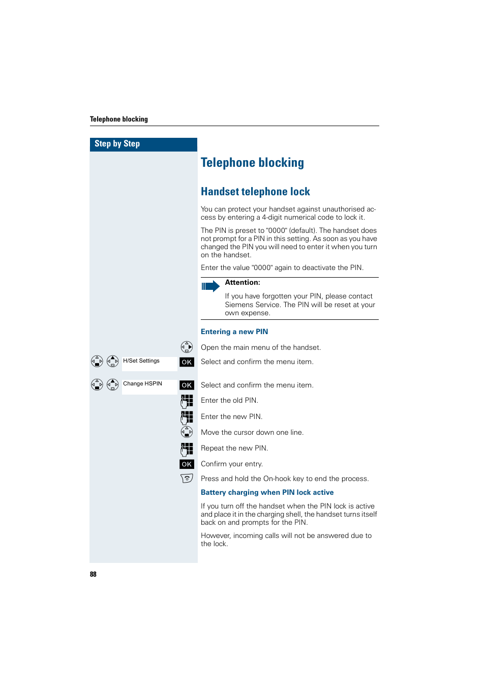 Telephone blocking, Handset telephone lock | Siemens Gigaset SL1 User Manual | Page 96 / 110