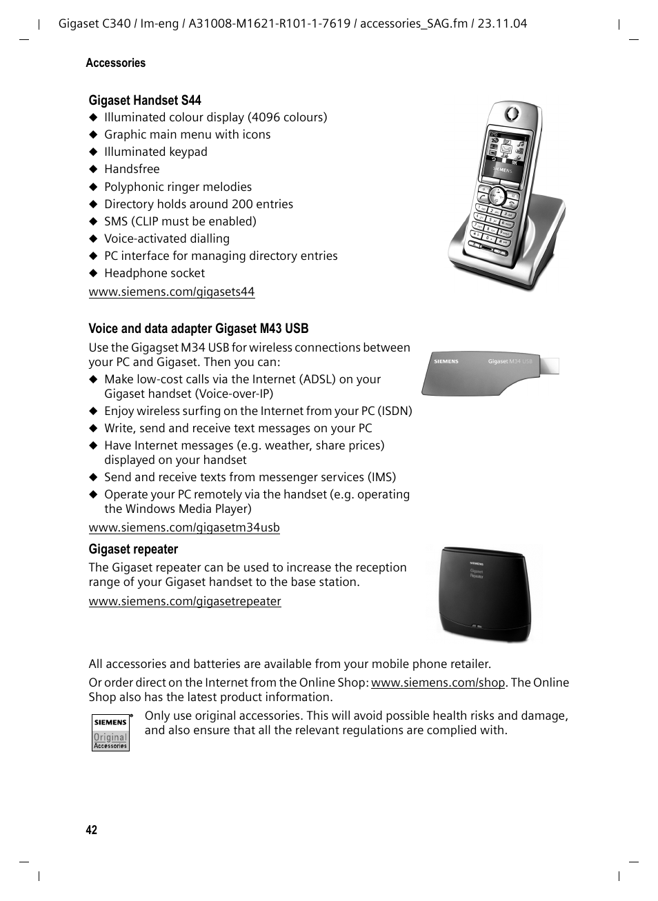 Siemens Gigaset C340 User Manual | Page 43 / 48