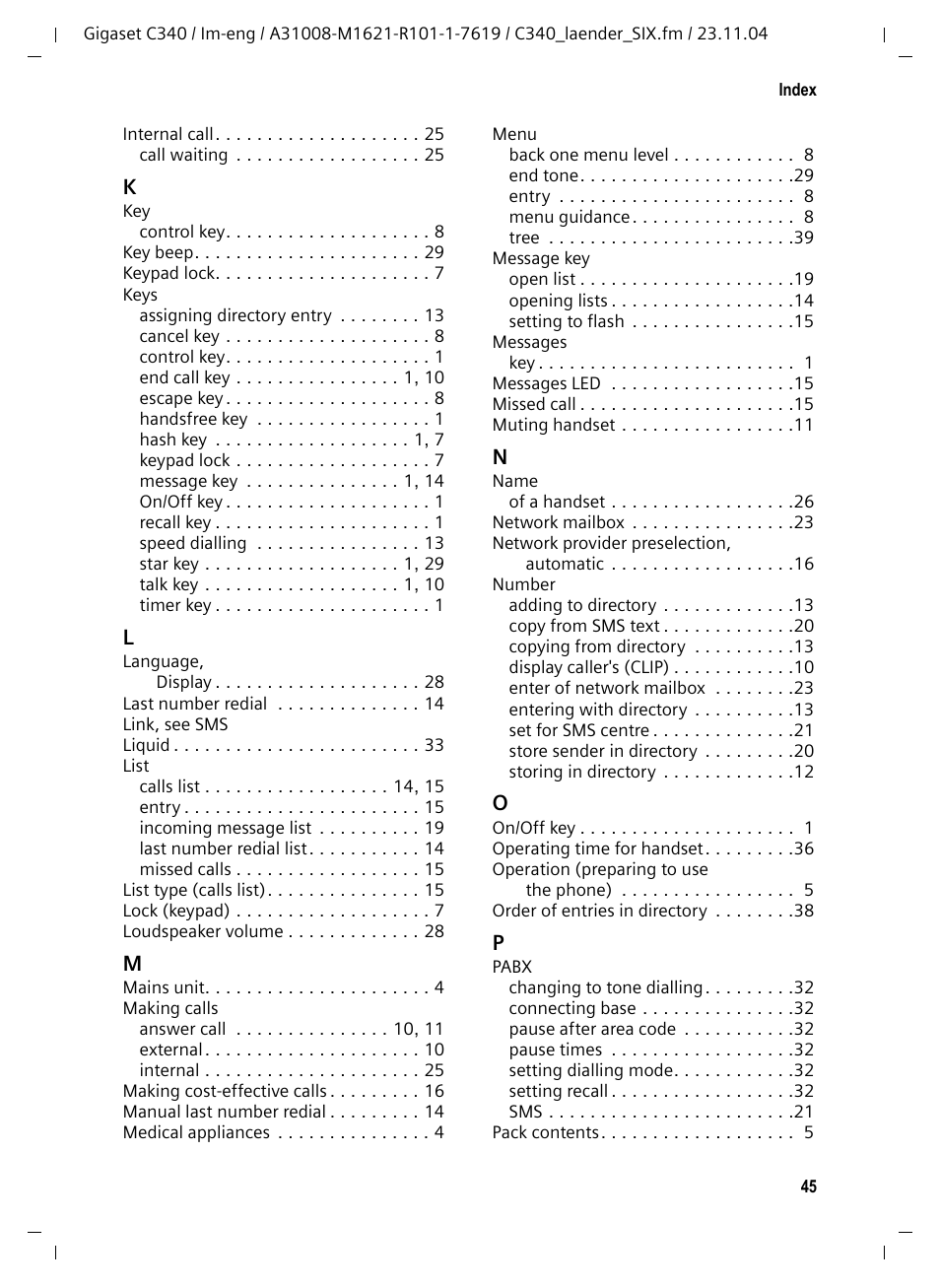 Siemens Gigaset C340 User Manual | Page 46 / 48