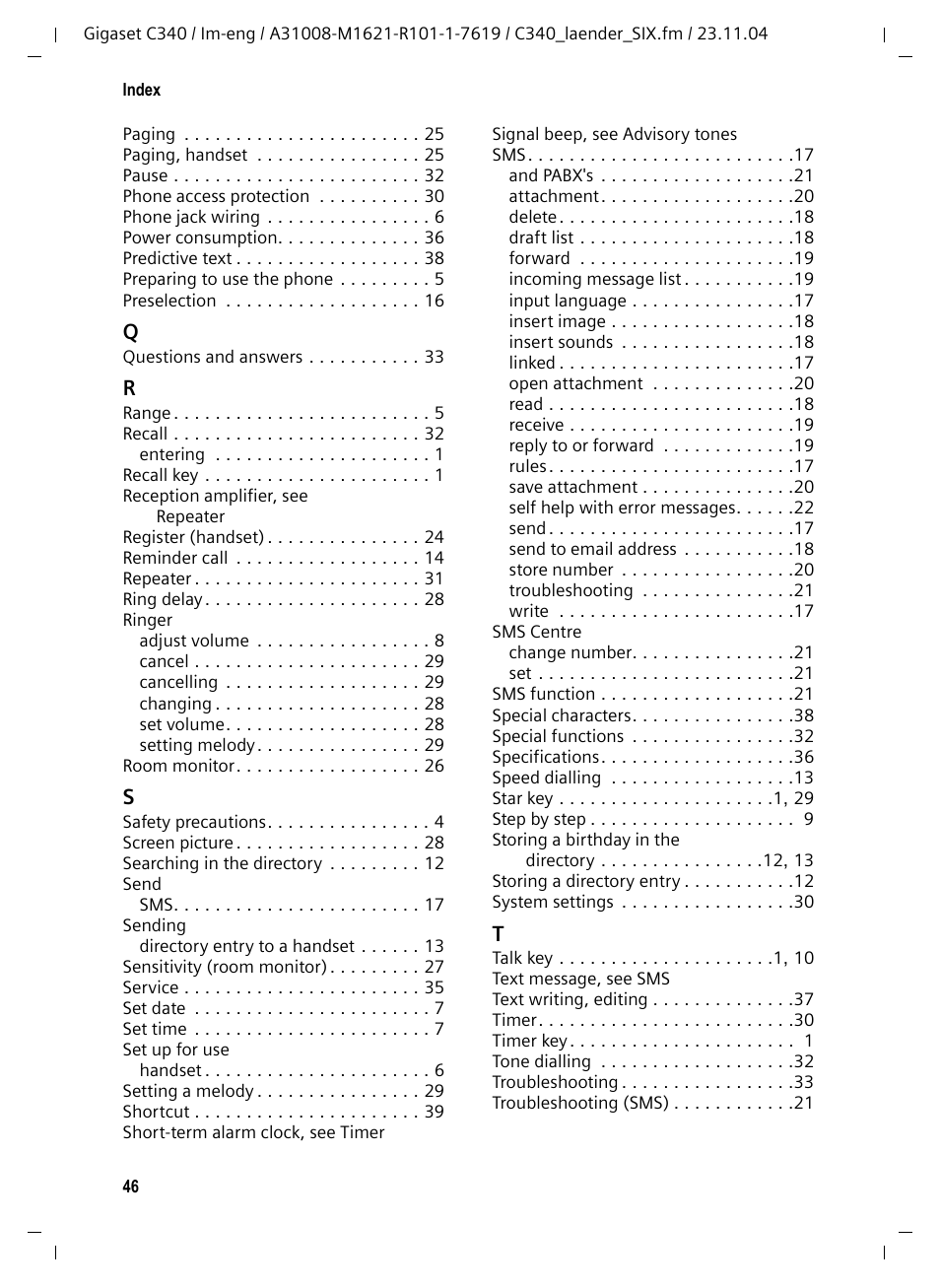 Siemens Gigaset C340 User Manual | Page 47 / 48