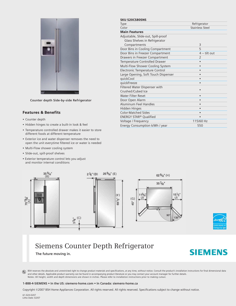 Siemens SKU S20CS80SNS User Manual | 1 page