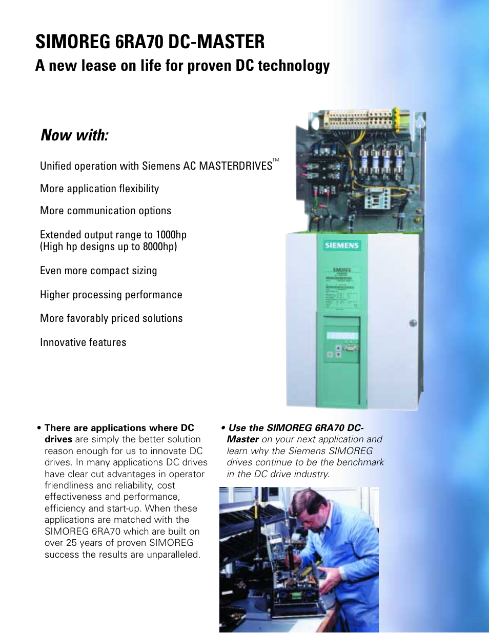 Simoreg 6ra70 dc-master, A new lease on life for proven dc technology, Now with | Siemens 6RA70 User Manual | Page 2 / 12